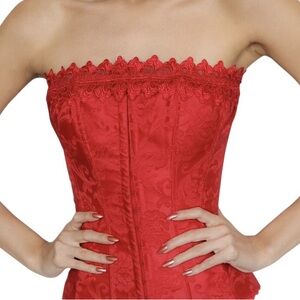 Vtg Frederick's of Hollywood Corset Top Bustier Red Lace Brocade M Medium 36